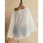 Soleia Long Sleeve Asymmetrical Shoulder Knit Jacquard Loose Fit Split Hem Top