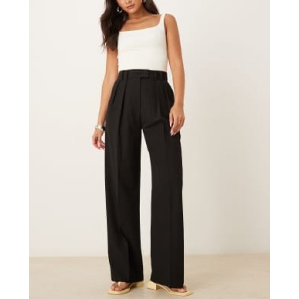 ASOS DESIGN tailored wide leg pants with pleat detail in black