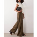 ASOS DESIGN tailored wrap waist wide leg pants in olive
