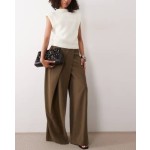 ASOS DESIGN tailored wrap waist wide leg pants in olive
