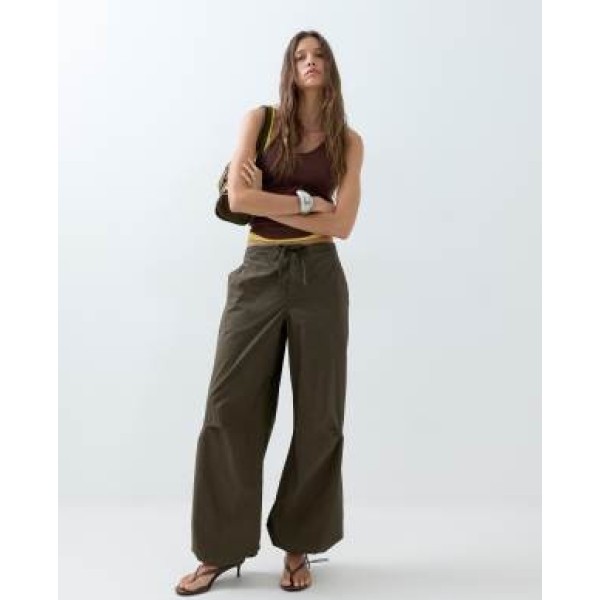 ASOS DESIGN parachute pants with toggle hem detail in khaki
