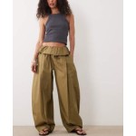 ASOS DESIGN foldover waist detail pants in khaki
