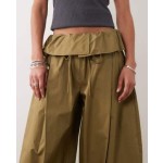 ASOS DESIGN foldover waist detail pants in khaki