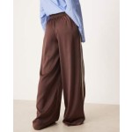 adidas Originals Adicolor satin wide leg track pants in brown