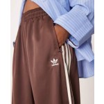 adidas Originals Adicolor satin wide leg track pants in brown
