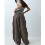 COLLUSION balloon leg trouser with tie waist in brown check