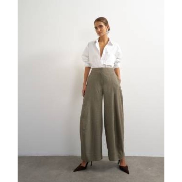 Topshop wide leg flowing trouser in taupe heather