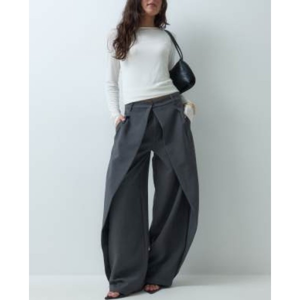 Cernucci barrel leg double pleat pants set in gray