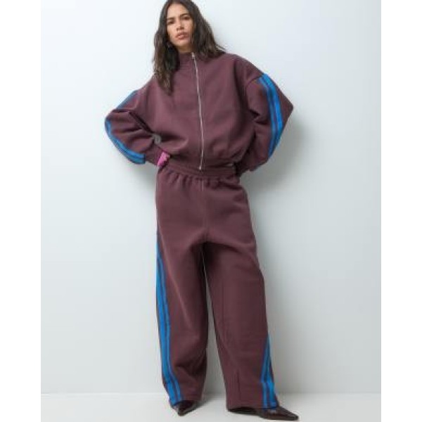 ASOS DESIGN wide leg stripe detail track pant set in brown with blue stripe