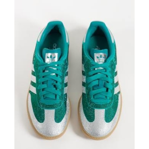 adidas Originals Samba OG sneakers in green and silver rhinestone