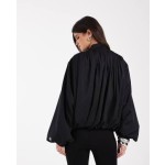 adidas Originals satin pleated track top in black