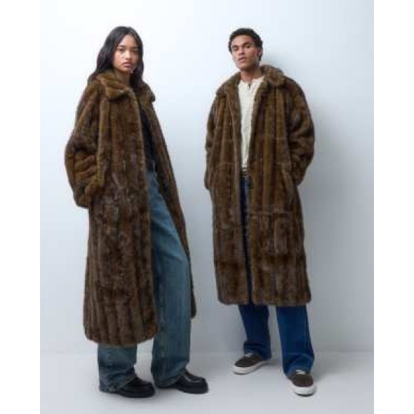 Reclaimed Vintage unisex faux fur maxi coat in brown texture
