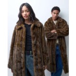 Reclaimed Vintage unisex faux fur maxi coat in brown texture