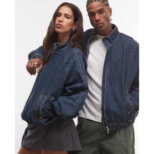 COLLUSION unisex oversized track denim jacket in grunge wash