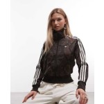 adidas Originals satin snake print classic firebird track jacket in dark brown