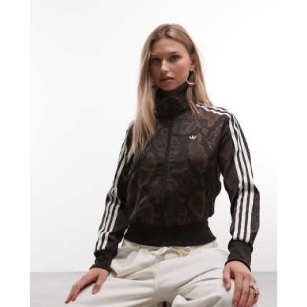 adidas Originals satin snake print classic firebird track jacket in dark brown