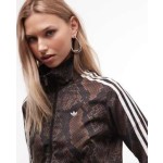 adidas Originals satin snake print classic firebird track jacket in dark brown