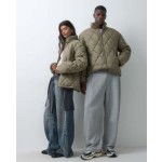 COLLUSION Unisex funnel neck oversized puffer jacket in khaki