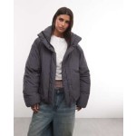 COLLUSION Unisex funnel neck puffer jacket in blue check