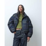 COLLUSION Unisex funnel neck puffer jacket in blue check