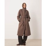 ASOS DESIGN funnel neck longline formal trench coat in mushroom