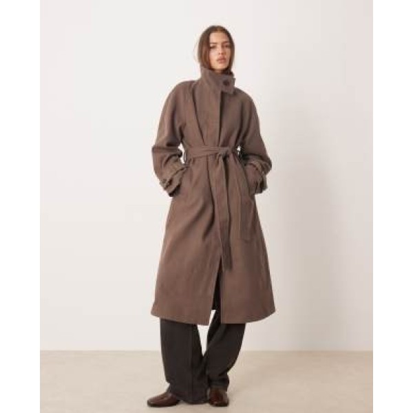 ASOS DESIGN funnel neck longline formal trench coat in mushroom