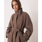 ASOS DESIGN funnel neck longline formal trench coat in mushroom