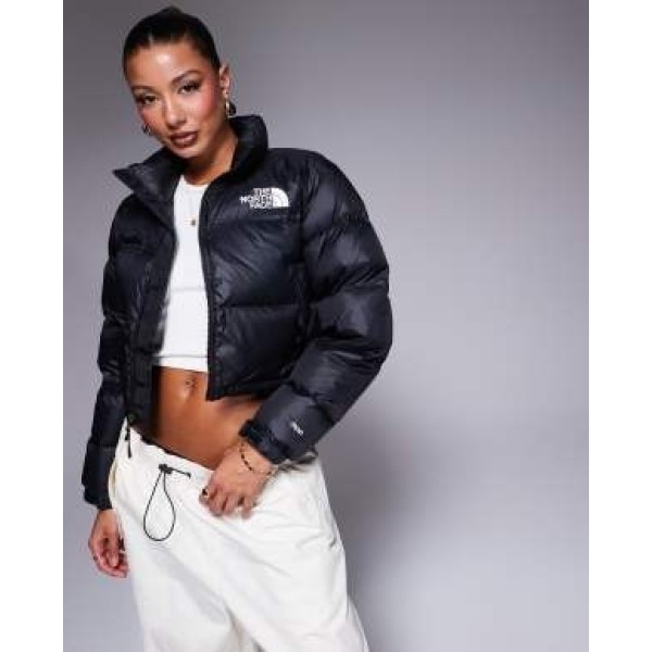 The North Face Nuptse cropped down puffer jacket in black