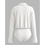 TaskSense Glossy Premium Draped Women's Casual Daily Commute Versatile Collared Long Sleeve Bodysuit