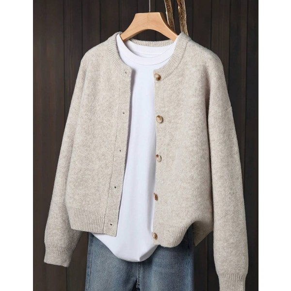 Women's Beige Cardigan, Soft Long Sleeve Sweater Jacket, Front Button Design Fall