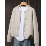 Women's Beige Cardigan, Soft Long Sleeve Sweater Jacket, Front Button Design Fall