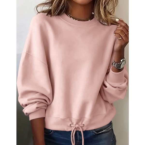 SHEIN LUNE Women's Round Neck Drop Shoulder Long Sleeve Casual Loose Sweatshirt