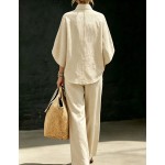 SHEIN Franclia 2pcs Apricot Vacation Set, Top And Wide-Leg Pants, Women's Countryside Style Elegant Outfit, Summer Holiday Beach Wear