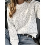 SHEIN LUNE Women's Casual Light-Colored Leopard Print Crew Neck Sweatshirt, Suitable For Autumn/Winter Winter Outfit For Women,Fall Clothes For Women