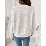 SHEIN LUNE Women's Casual Light-Colored Leopard Print Crew Neck Sweatshirt, Suitable For Autumn/Winter Winter Outfit For Women,Fall Clothes For Women