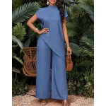 SHEIN Lady Women's Dark Brown 2 Pieces Set Minimalist Short Sleeve Top And Pants,Elegant Summer Vacation Holiday Outfits,Business Casual Office Work Clothes,2025
