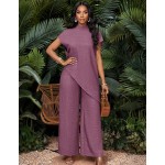 SHEIN Lady Women's Dark Brown 2 Pieces Set Minimalist Short Sleeve Top And Pants,Elegant Summer Vacation Holiday Outfits,Business Casual Office Work Clothes,2025