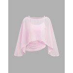 Sweetra 2 Pieces Chiffon Cape Set With Boat Neck, Flowy Outer Layer And Elastic Ruched Waist Cami Inner, Elegant Beige Outfit For Office Commute, Casual Wear And Dating