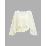 Sweetra 2 Pieces Chiffon Cape Set With Boat Neck, Flowy Outer Layer And Elastic Ruched Waist Cami Inner, Elegant Beige Outfit For Office Commute, Casual Wear And Dating