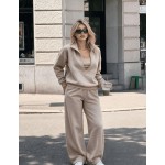 Women's 2 Piece Tracksuit Set, Half Zip Stand Collar Sweatshirt & High Waist Wide Leg Sweatpants, Casual Streetwear Lounge Outfit| Fall Sets