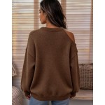 Holdful Holdful Women's Asymmetric Cold Shoulder Knit Sweater, Oversized Romantic Elegant Long Sleeve Jumper With Side Big Bow Decor Brunch Cream White Autumn