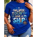 Cruise Vacation Nautical Anchor Graphic Tee, Women's Casual Round Neck Short‑Sleeve T‑Shirt, Funny Ship Letter Print Tops, Vacation Outfits Women