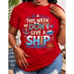 Cruise Vacation Nautical Anchor Graphic Tee, Women's Casual Round Neck Short‑Sleeve T‑Shirt, Funny Ship Letter Print Tops, Vacation Outfits Women