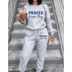 Women PRAYER Changes Things Graphic Crew Neck Sweatshirt & Pant Tracksuit,Fall Clothes For Women,Pant Suit Set Women,Conjunto De Dos Piezas Mujer