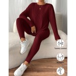 SHEIN Frenchy Drop Shoulder Ribbed Knit Tee & Leggings Textured Fabric Two Pieces Winter Casual Spring