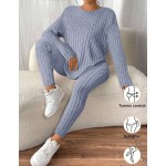 SHEIN Frenchy Drop Shoulder Ribbed Knit Tee & Leggings Textured Fabric Two Pieces Winter Casual Spring