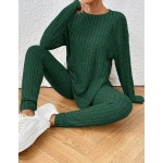 SHEIN Frenchy Drop Shoulder Ribbed Knit Tee & Leggings Textured Fabric Two Pieces Winter Casual Spring