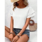 SHEIN LUNE Solid Raglan Sleeve Casual Blouse For Dailywear,Short Sleeve Tops