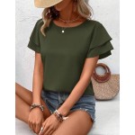 SHEIN LUNE Solid Raglan Sleeve Casual Blouse For Dailywear,Short Sleeve Tops