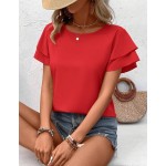 SHEIN LUNE Solid Raglan Sleeve Casual Blouse For Dailywear,Short Sleeve Tops